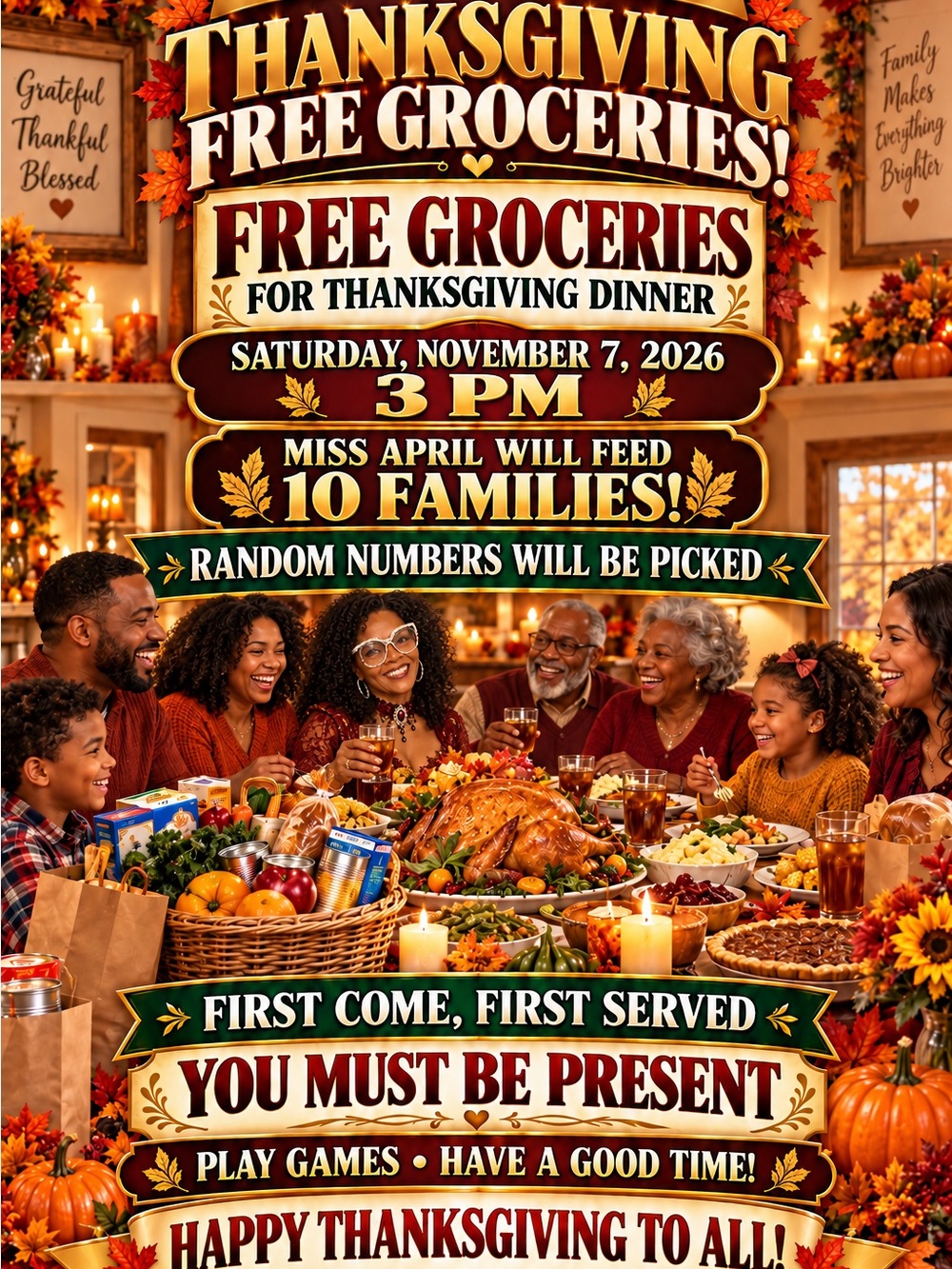Thanksgiving Free Groceries Event Poster - Vibrant Fall Colors
